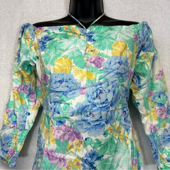 Zara Poplin Off the Shoulder Multicolor Floral Watercolor Mini Dress Size M - Picture 3 of 10